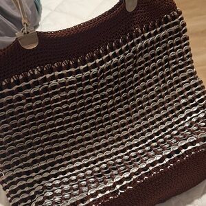 Brown and Cream Woven Tote Bag